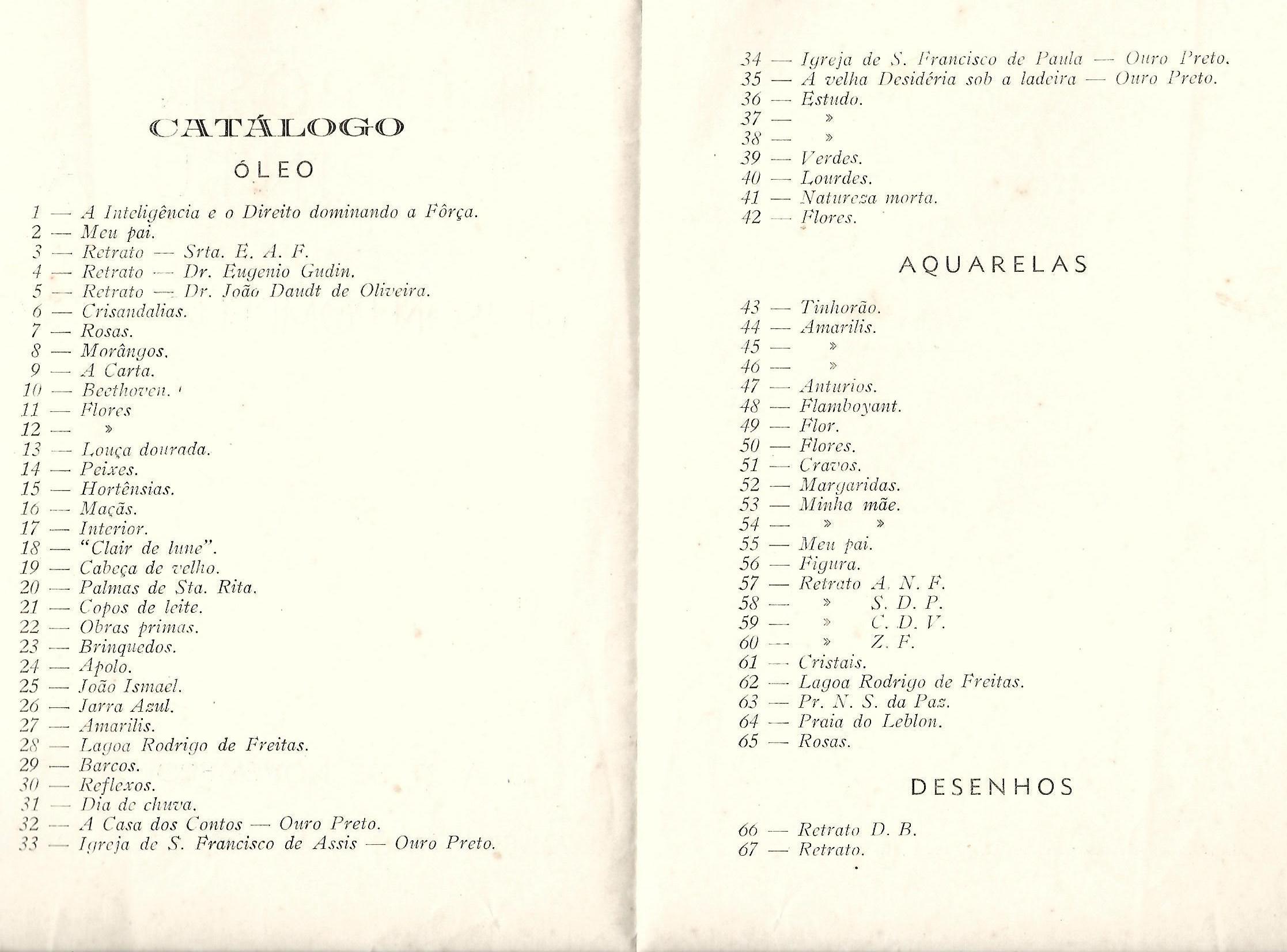 Lista de obras na Exposição solo de Gerson Pinheiro, 1947