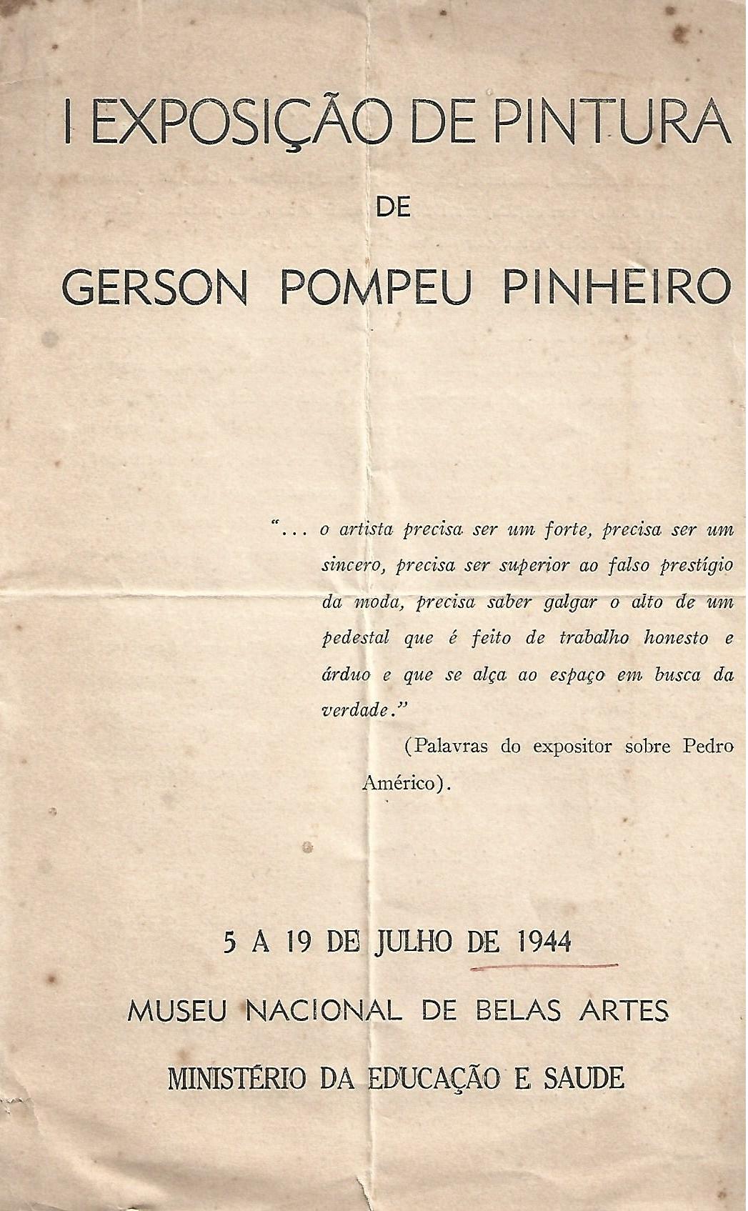 Exposição solo de Gerson Pinheiro, 1944