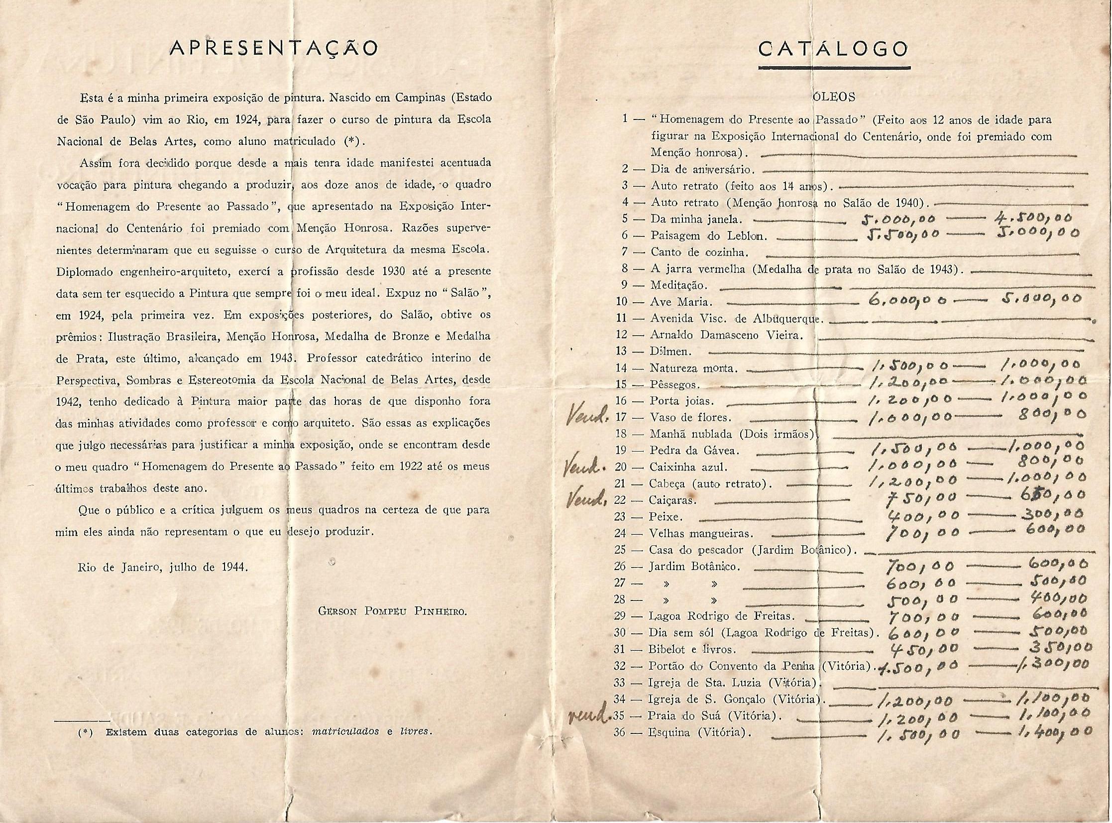 Obras na Exposição solo de Gerson Pinheiro, 1944