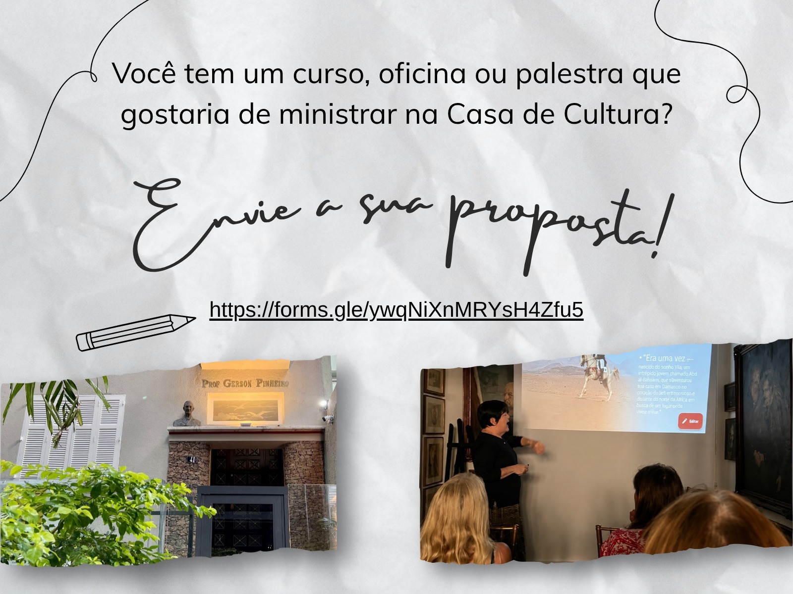 Submissão de propostas para cursos e palestras – Casa de Cultura Gerson Pinheiro